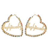 Personalized Zircon Hoop Earrings Heart Name Diamond Wedding
