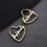 Personalized Zircon Hoop Earrings Heart Name Diamond Wedding