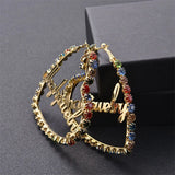 Personalized Zircon Hoop Earrings Heart Name Diamond Wedding