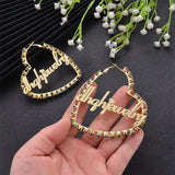 Personalized Zircon Hoop Earrings Heart Name Diamond Wedding