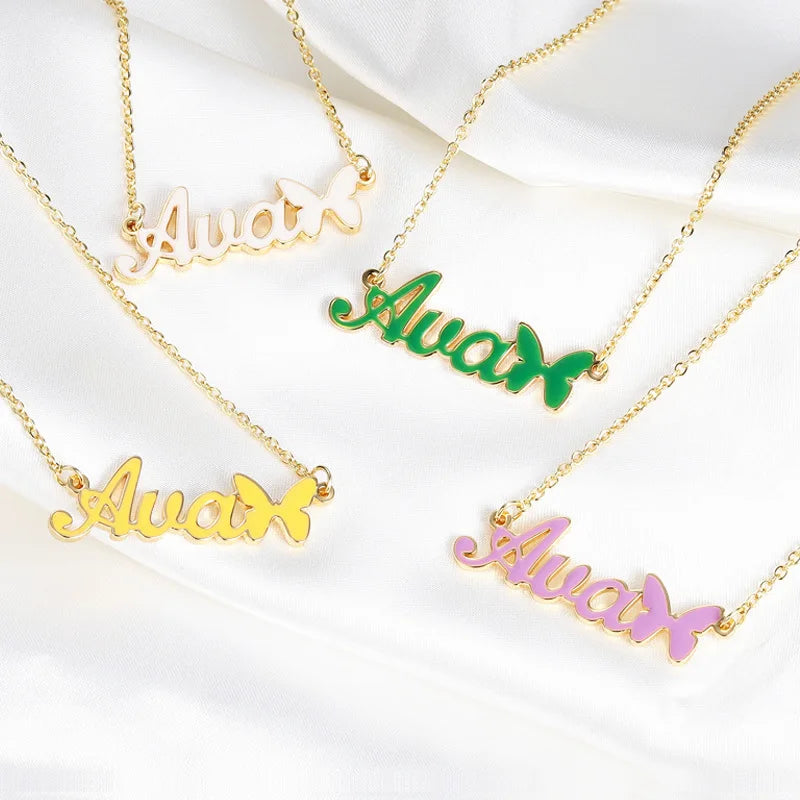 Colorful Name Necklace Stainless Steel DIY Name Earrings Necklaces