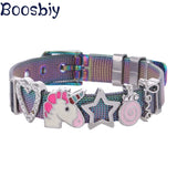Colorful Unicorn& Heart & Star Stainless Steel Mesh Bracelet Set DIY Charm Chain