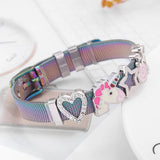 Colorful Unicorn& Heart & Star Stainless Steel Mesh Bracelet Set DIY Charm Chain