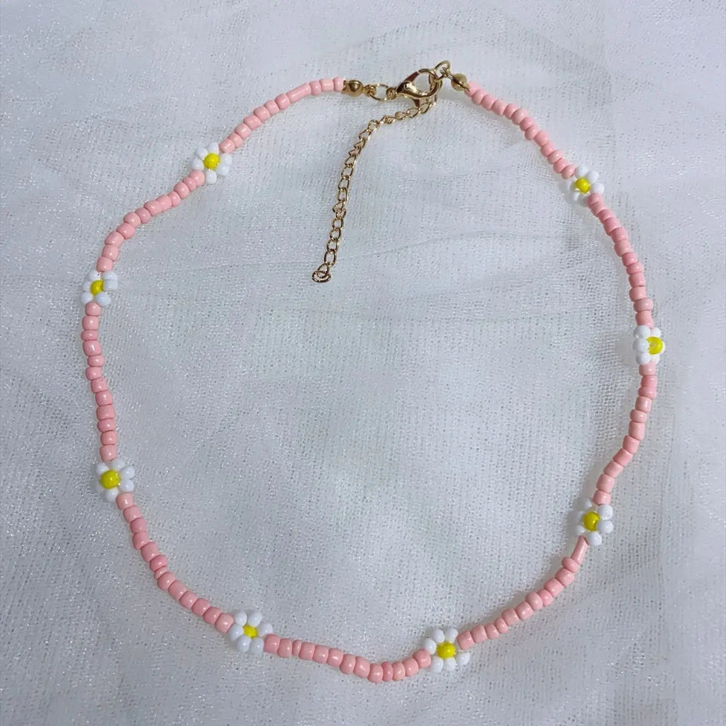 Colorful Daisy Flowers Beads Choker Necklace for Women Girls