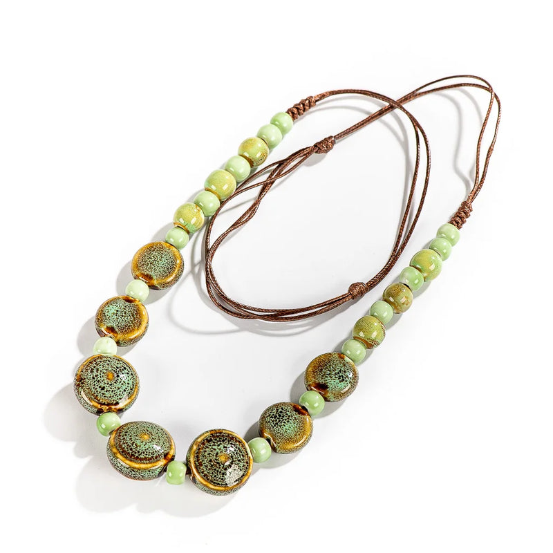 Colorful Distressed Retro Ceramic Necklace for Women