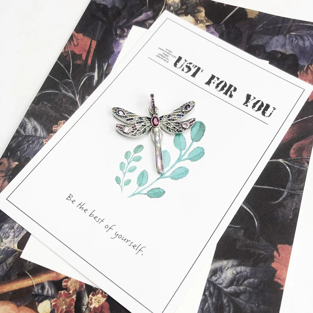 Colorful Dragonfly Pendant 925 Sterling Silver Boho Gift For Women Girls