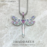 Colorful Dragonfly Pendant Link Chain Necklace 925 Sterling Silver