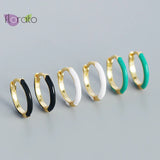 Enamel Hoop Earrings 925 Silver Needle Colorful Round Huggie Jewelry