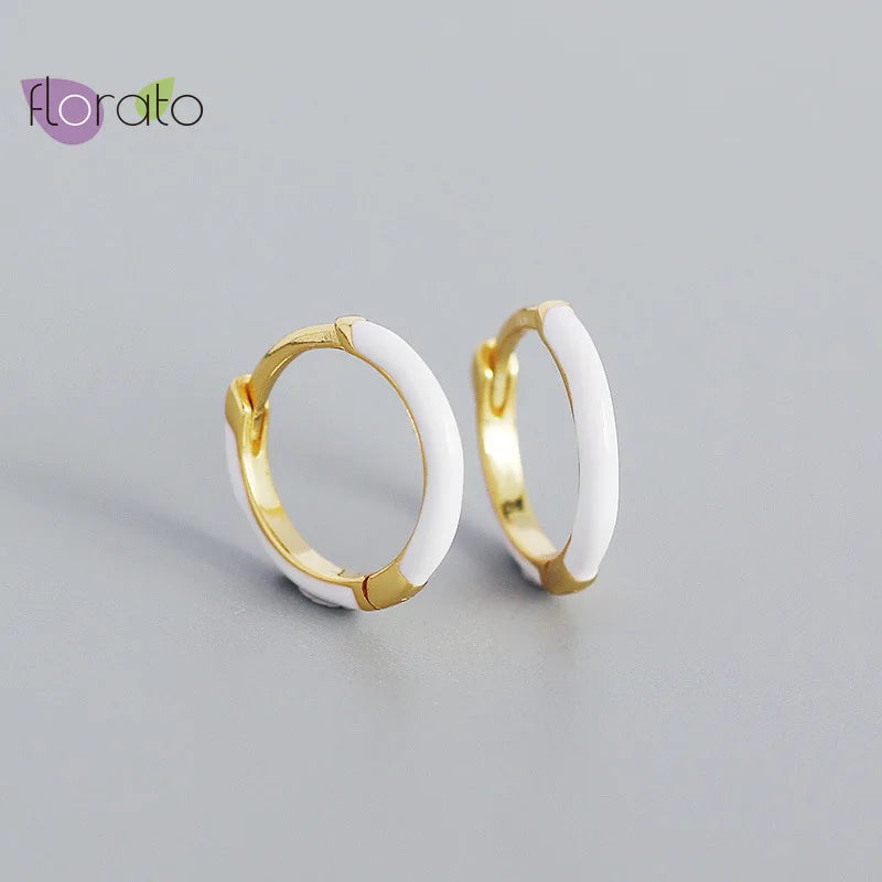 Enamel Hoop Earrings 925 Silver Needle Colorful Round Huggie Jewelry