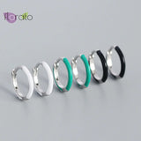 Enamel Hoop Earrings 925 Silver Needle Colorful Round Huggie Jewelry
