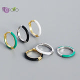Enamel Hoop Earrings 925 Silver Needle Colorful Round Huggie Jewelry