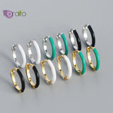 Enamel Hoop Earrings 925 Silver Needle Colorful Round Huggie Jewelry