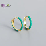 Enamel Hoop Earrings 925 Silver Needle Colorful Round Huggie Jewelry