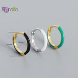 Enamel Hoop Earrings 925 Silver Needle Colorful Round Huggie Jewelry