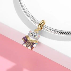 Colorful Enamel Beads Pirate Warrior Cat Charms 925 Silver Jewelry