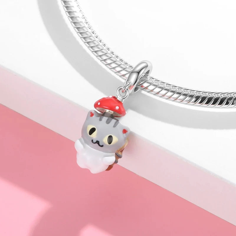 Colorful Enamel Beads Pirate Warrior Cat Charms 925 Silver Jewelry