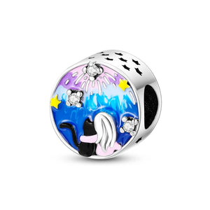 Enamel Charm Fireworks Girl & Cat Bead for Bracelet Pendant Necklaces