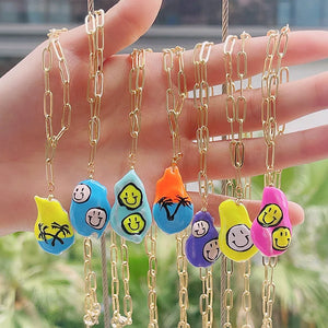 Enamel Graffiti Smiley Freshwater Pearl Pendant Necklace