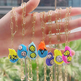 Enamel Graffiti Smiley Freshwater Pearl Pendant Necklace