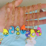 Enamel Graffiti Smiley Freshwater Pearl Pendant Necklace