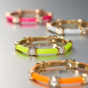 Enamel Band Ring For Women Girl Neon CZ Stack Stacking Finger Rings