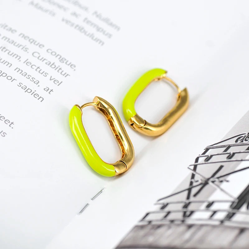 Enamel Hoop Earrings 925 Sterling Silver Minimalist Candy Jewelry