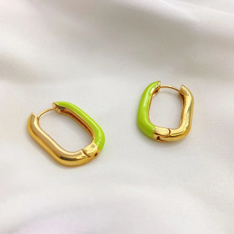 Enamel Hoop Earrings 925 Sterling Silver Minimalist Candy Jewelry