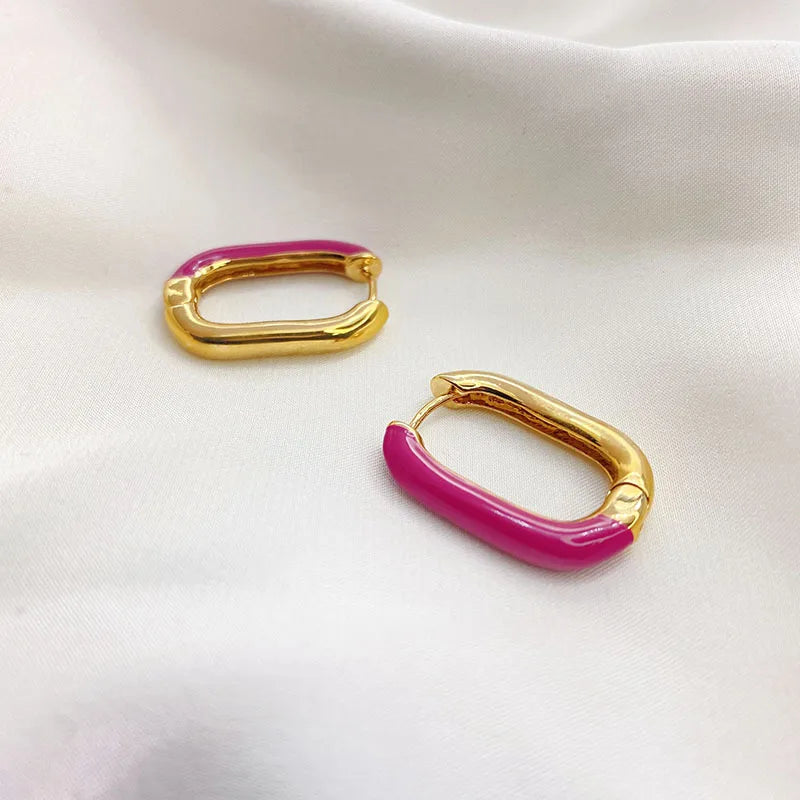 Enamel Hoop Earrings 925 Sterling Silver Minimalist Candy Jewelry