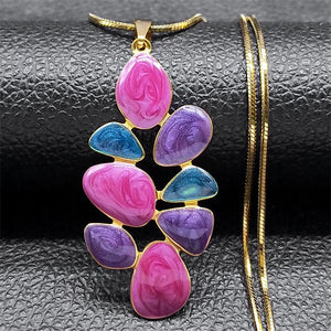 Enamel Leaf Pendant Necklace Stainless Steel Flowers Jewelry