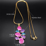 Enamel Leaf Pendant Necklace Stainless Steel Flowers Jewelry