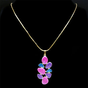 Enamel Leaf Pendant Necklace Stainless Steel Flowers Jewelry