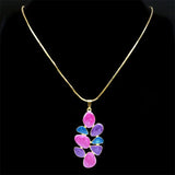 Enamel Leaf Pendant Necklace Stainless Steel Flowers Jewelry
