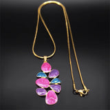 Enamel Leaf Pendant Necklace Stainless Steel Flowers Jewelry