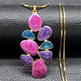 Enamel Leaf Pendant Necklace Stainless Steel Flowers Jewelry