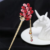 Enamel Peacock Hair Sticks Rhinestone Crystal Butterfly Hairpin