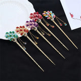 Enamel Peacock Hair Sticks Rhinestone Crystal Butterfly Hairpin