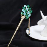 Enamel Peacock Hair Sticks Rhinestone Crystal Butterfly Hairpin