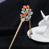 Enamel Peacock Hair Sticks Rhinestone Crystal Butterfly Hairpin