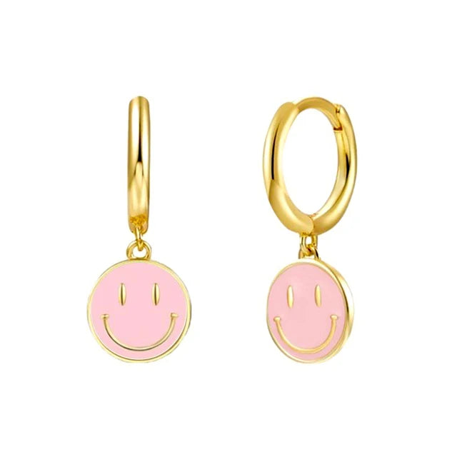 Colorful Enamel Round Lucky Smile Stud Earrings Women Expression Piercing