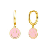 Colorful Enamel Round Lucky Smile Stud Earrings Women Expression Piercing