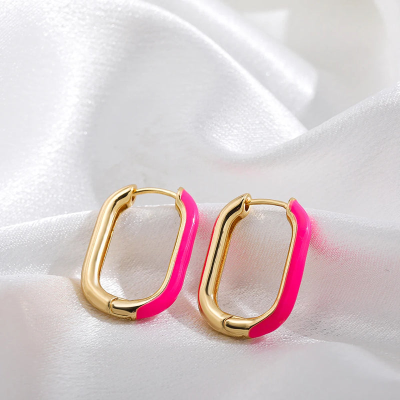 Colorful Enamel U Shaped Geometric Hoop Earrings for Women