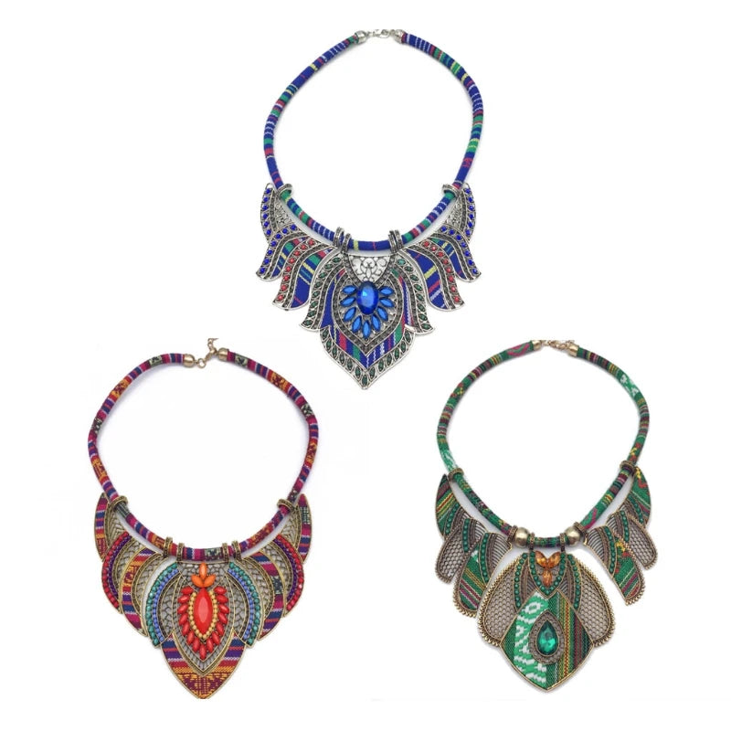 Ethnic Style Chunky Colorful Bib Choker Necklace for Girlfriend