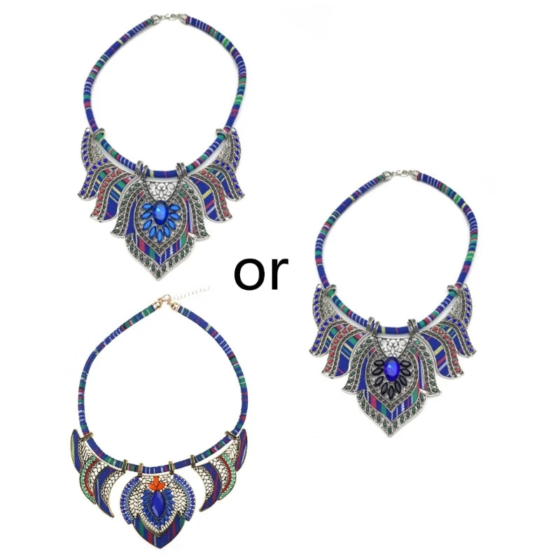 Ethnic Style Chunky Colorful Bib Choker Necklace for Girlfriend