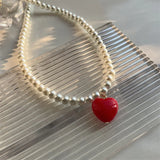 Colorful Pearl Choker Necklace Love Heart Pendant Jewelry