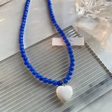 Colorful Pearl Choker Necklace Love Heart Pendant Jewelry