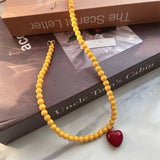 Colorful Pearl Choker Necklace Love Heart Pendant Jewelry