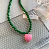 Colorful Pearl Choker Necklace Love Heart Pendant Jewelry