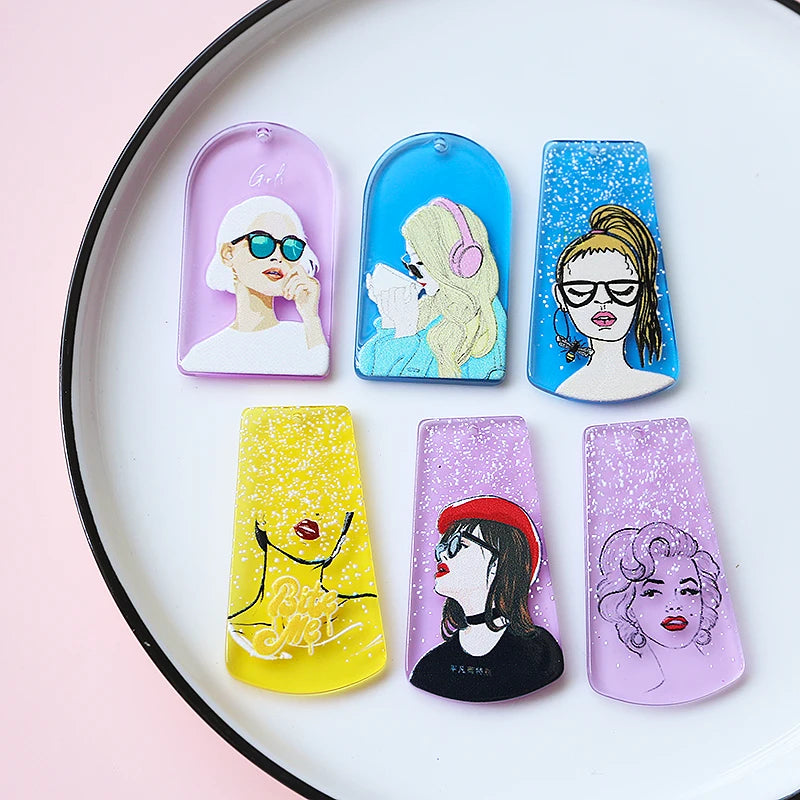 Colorful Women Image Printing Resin Charms 24pcs DIY Jewelry Findings