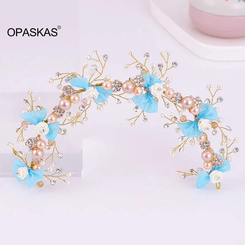 Floral Headbands for Women Flower Bowknot Pearl Hair Band Tiara