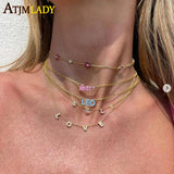 Colorful Flower CZ Charm Choker Necklace Sparking Cubic Zirconia Chain Jewelry